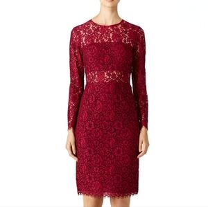 Shoshanna Garnet Illusion Lace Sheath Dress Sz12 EUC